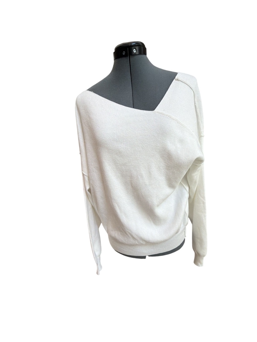 Line & Dot Off-Shoulder Cream Knit Sweater